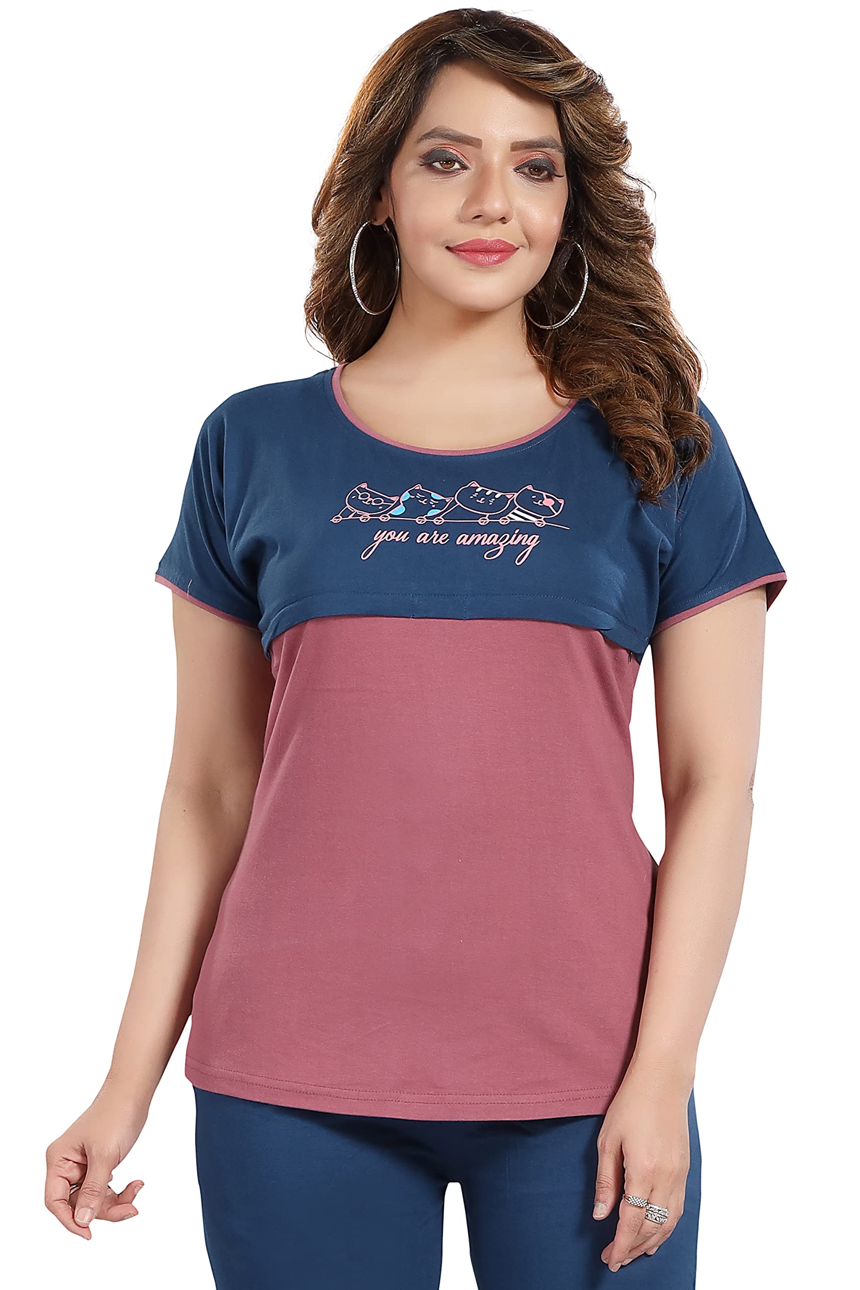 ATTEMPT Printed Women Nursing/Maternity/Feeding Top (X-Large, Light Maroon) - Image 7 thumbnail