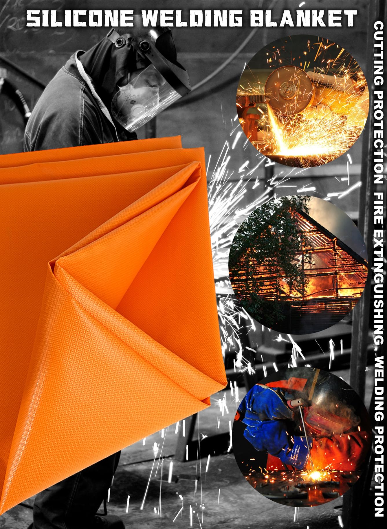 Manta de soldadura resistente de silicona de 6 x 8 pies, manta de soldadura con aislamiento térmico