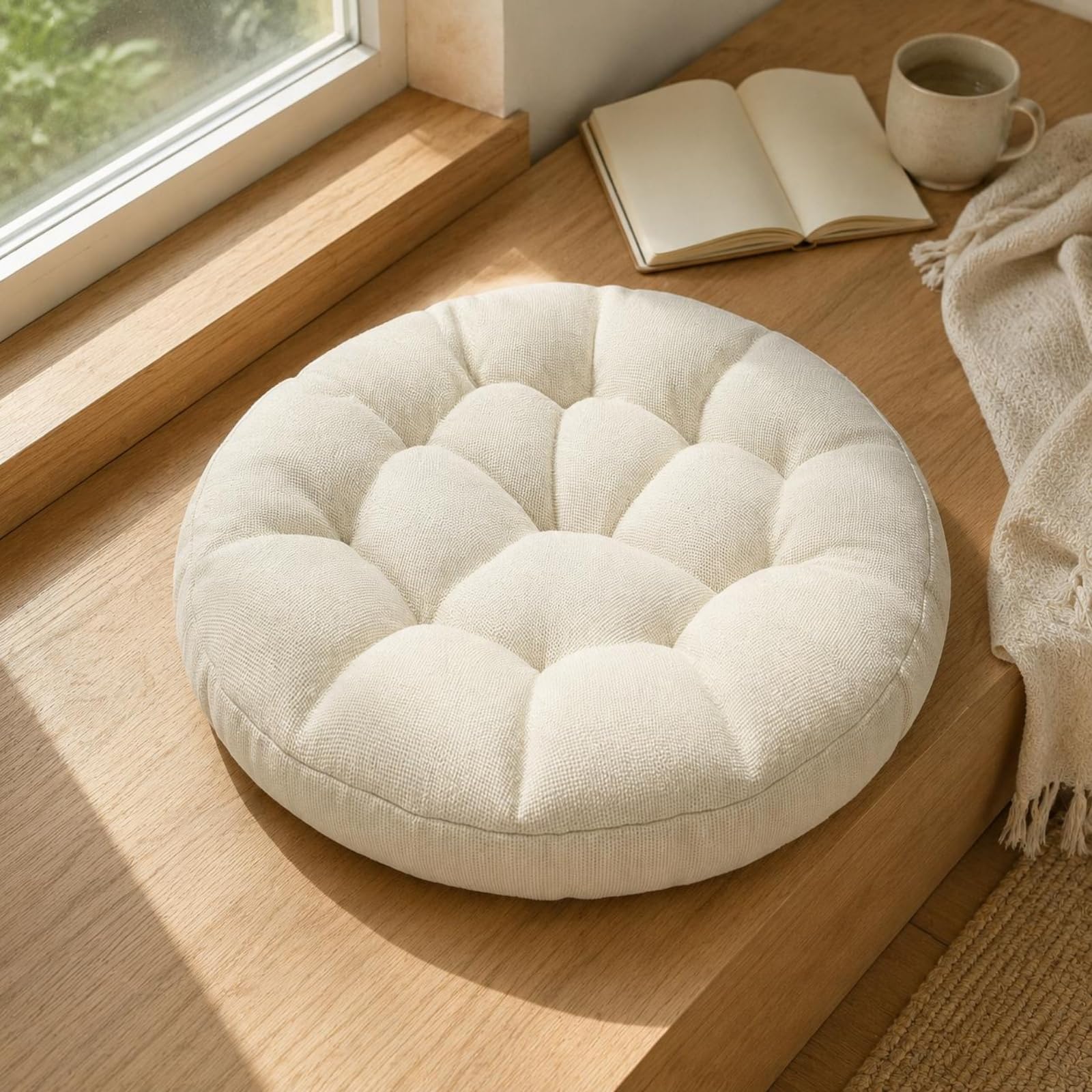 Cuscino Meditazione Rotondo Cuscino Pavimento Seduta Tappetino Meditazione Poggiaseduta con Trapuntatura in Cotone Lino Traspirante Morbido Adatto a, Grigio Scuro