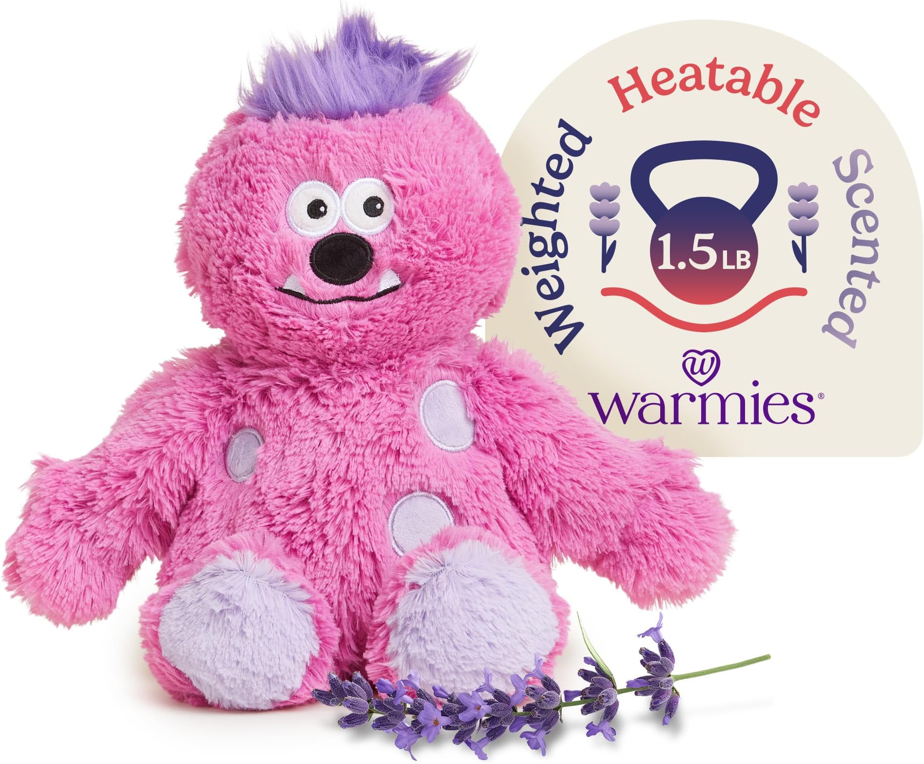 Microwavable & Weighted Stuffed Animals, Pink Monster - Heated Stuffed Animal Plushie for Warmth & Comfort - Cute Soft Plush Toys for Adults & Children (Boys, Girls, Babies & Toddlers)