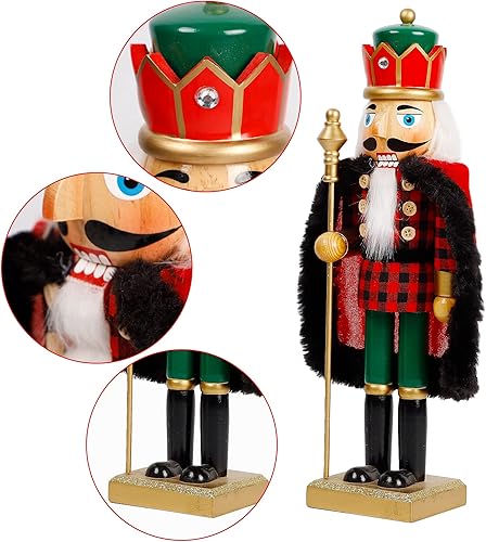 Miniatura 4 de Joliyoou figura de cascanueces de Navidad, adorno de cascanueces de madera de 14 pulgadas, rey con cetro, decoración grande para estantes festivos