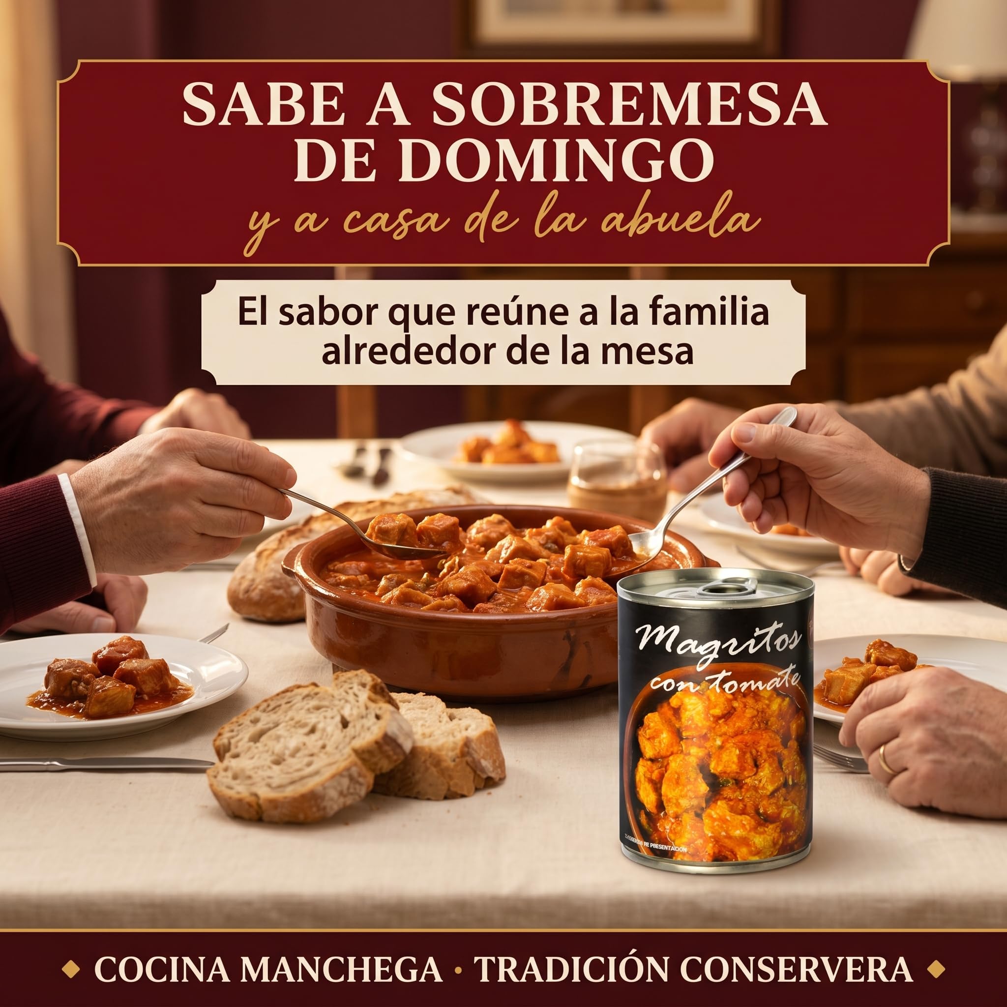 POLGRI Magro con Tomate de Cerdo en Lata 390 g x 3 latas Conserva de Carne Guisada Plato Preparado Receta Tradicional Manchega