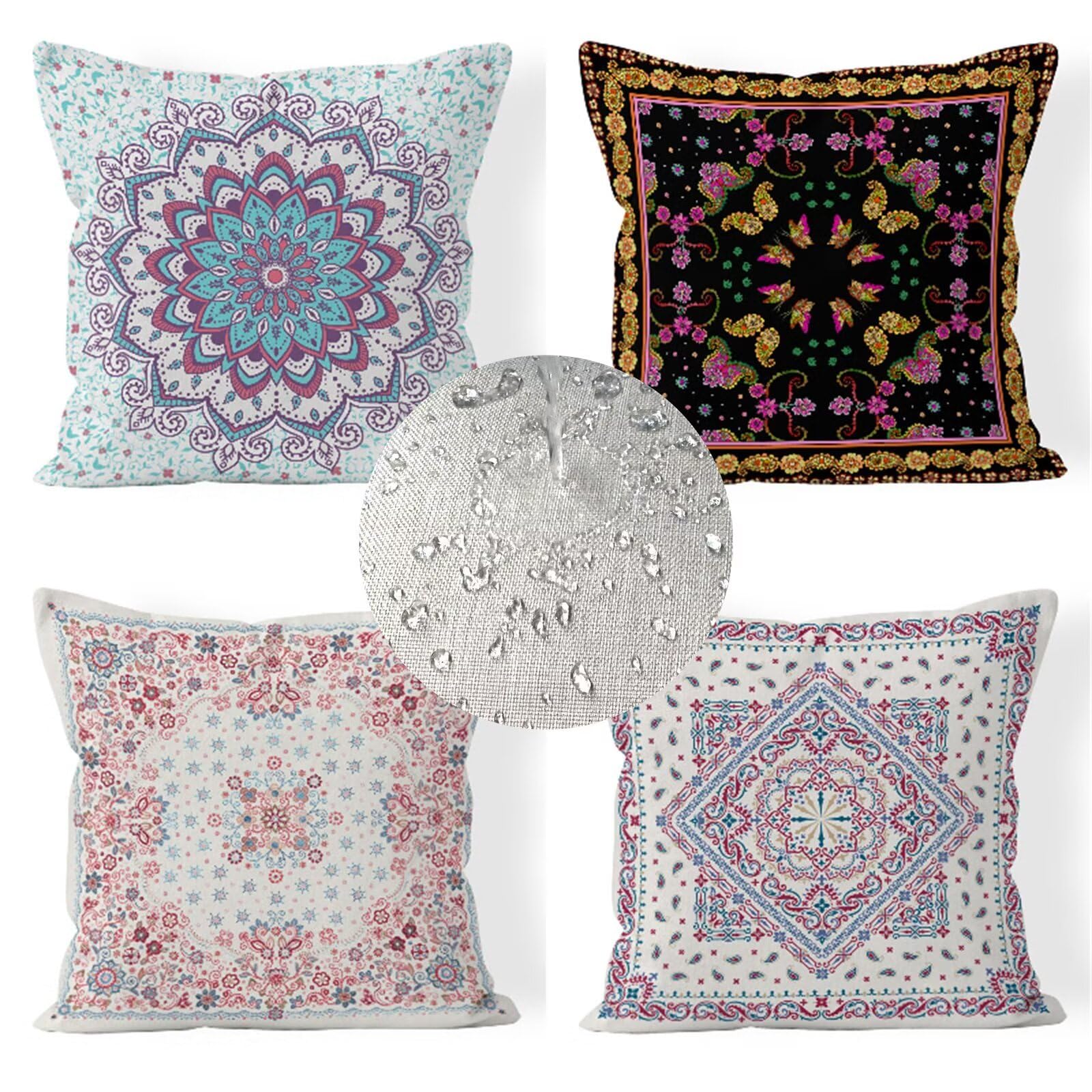 4 Pack Cuscini per Divano 60x60cm Impermeabile Cuscini da Esterno Moderno Doppio Lato Lino Federe Cuscini Divano Mandala Copricuscini per Soggiorno Sedia Letto Cuscini Decorativi Regali S-5252