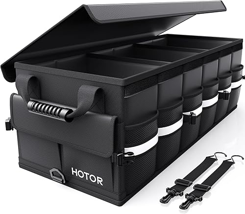 Miniatura 10 de HOTOR Organizador de maletero de automóvil, organizador plegable para SUV, almacenamiento de automóvil con tiras reflectantes y cubierta de