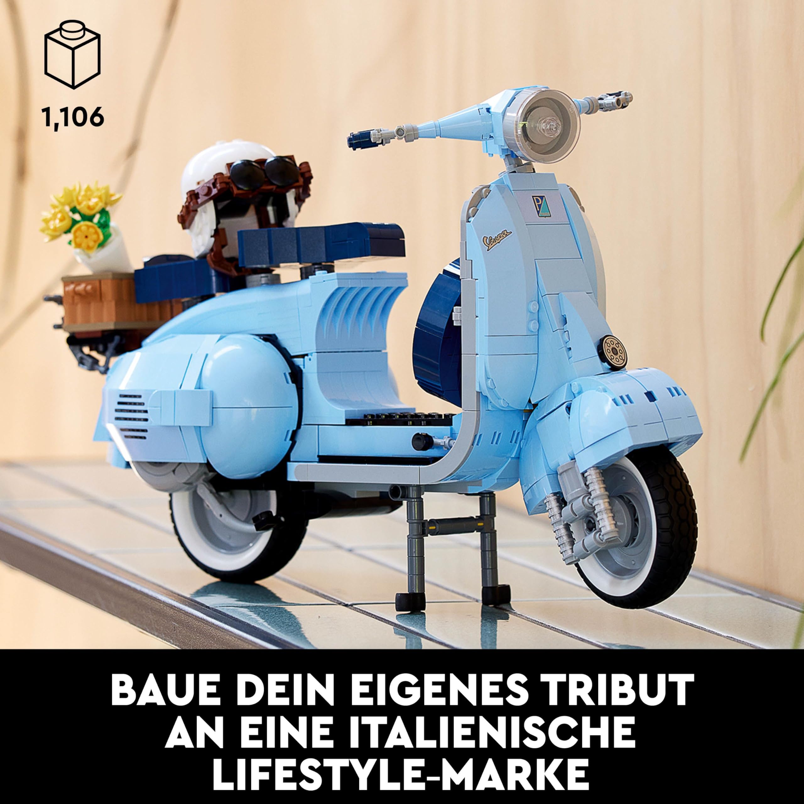 LEGO Icons Vespa 125, Motorrad-Modell zum Bauen, Vintage Roller aus Italien, Modellbausatz für Erwachsene, Austellungsstück als Zimmer-Deko, Geschenke für Frauen und Männer 10298