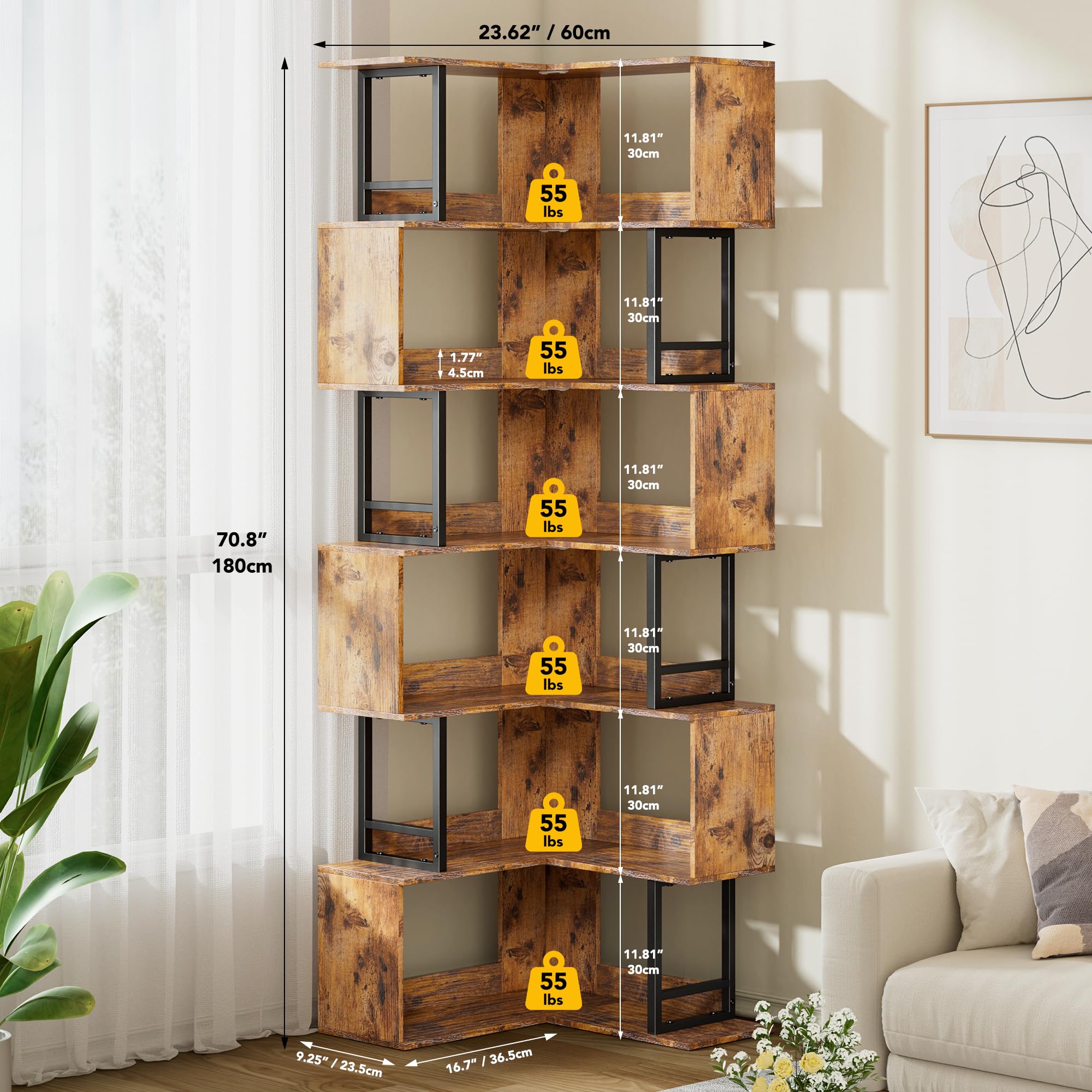 その他 Magical Furniture Angle 70 Shelf Decofy 7-Tier Corner Bookshelf, 70.86 Inches Tall Corner Bookcase