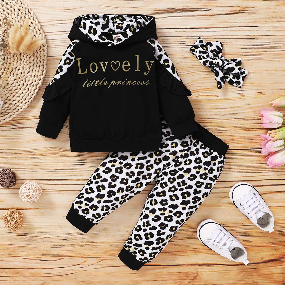 CARETOO Infant Toddler Girls Clothes, Baby Girl Outfit Sets 3Pcs Long Sleeve Hoodie Tops Floral Pants with Headband: Clothing