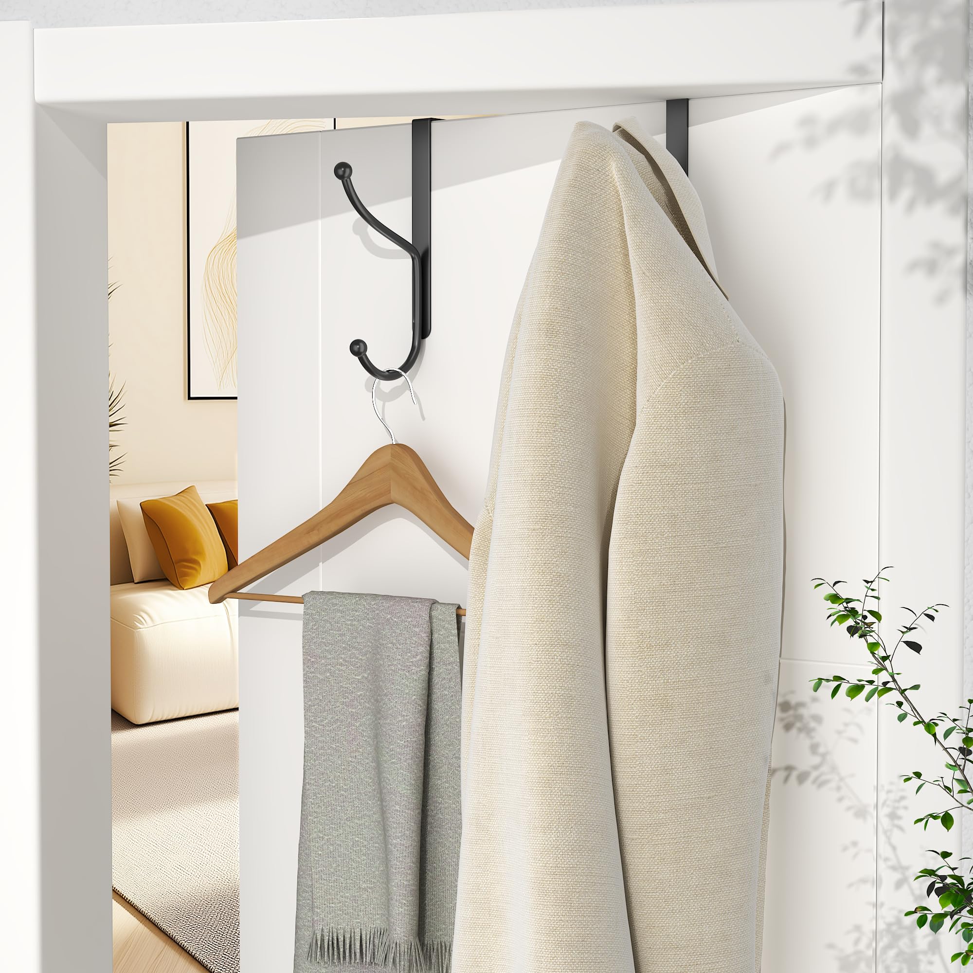 niffgaff Over Door Hook 2-Pack, Heavy Duty Door Hanger, Fits Interior Doors 1.4 Inches Thick, Organize Coats, Hats, Towels - Image 3