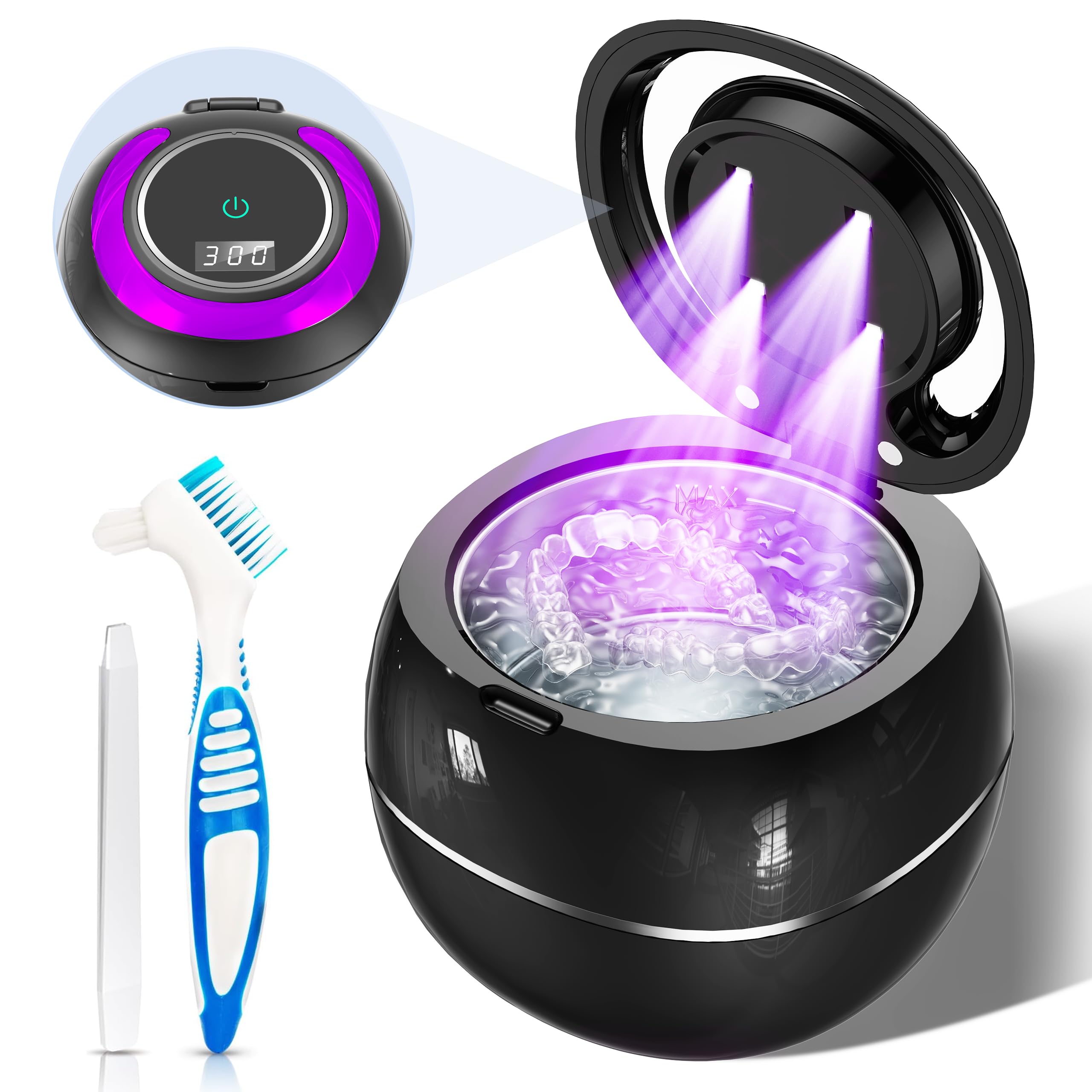 Hiwill Ultrasonic Retainer Cleaner Machine for Denture: 43000Hz Portble Ultra Sonic Dental Cleaning Pod
