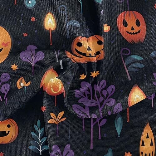 Miniatura 2 de ZOEO Mantel redondo de calabazas de Halloween con hojas de 60 pulgadas, reutilizable, mantel circular de poliéster, lavable, mantel circular para