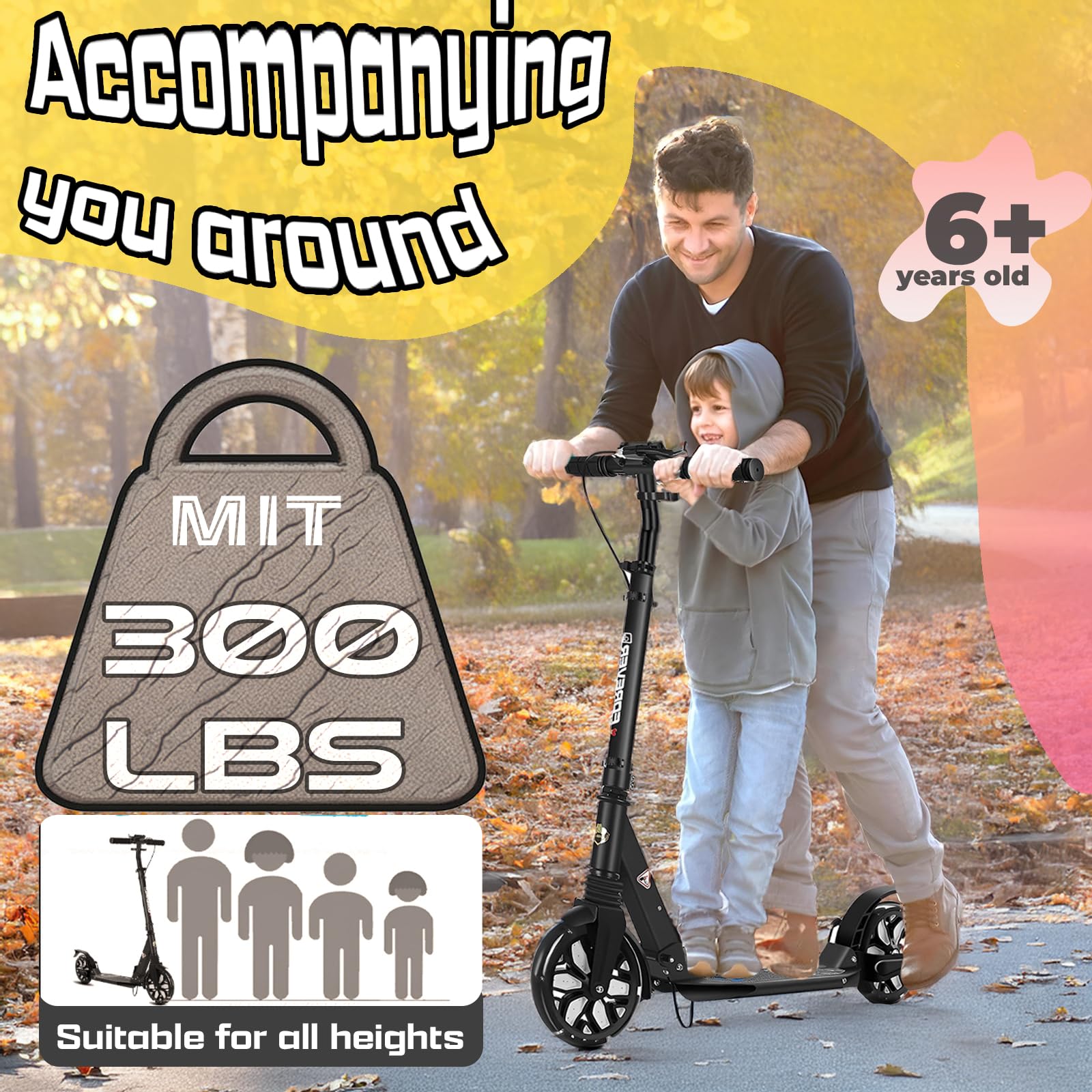 Big Wheel Scooter City Roller Kickscooter für Erwachsene klappbar LED 200mm,150KG Cityroller mit Handbremse, Tretroller Kinder Mädchen Jungen Teenager, Kickscooter Kinder Scooter