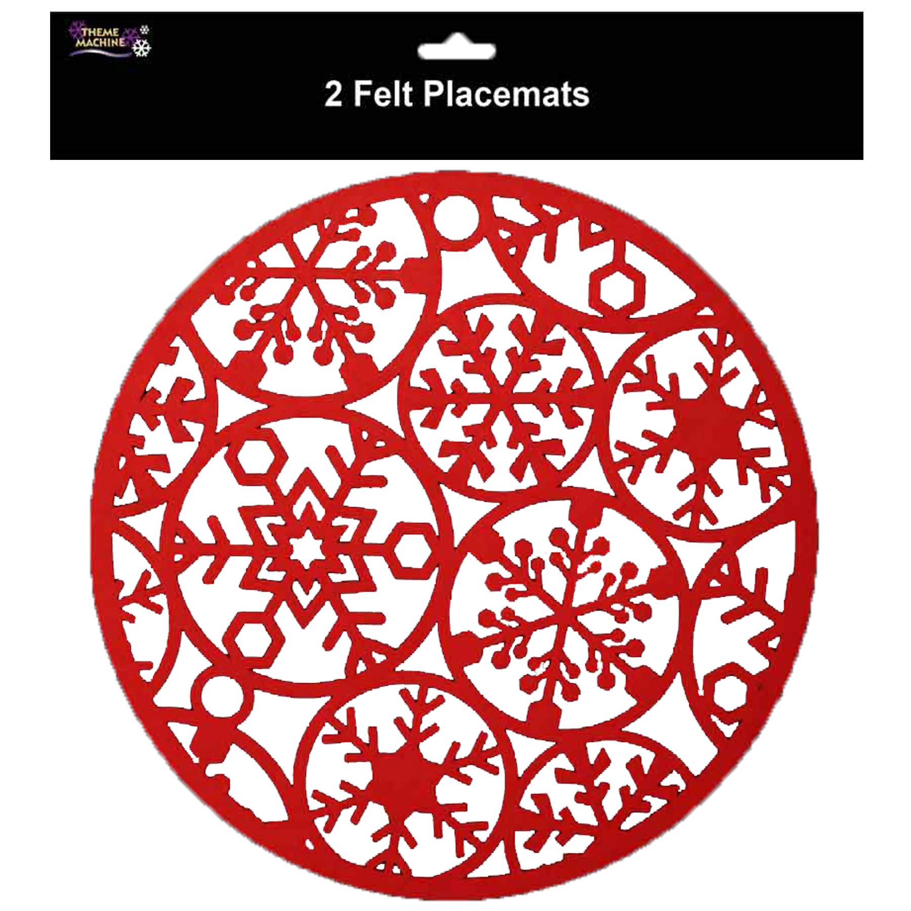 Theme Machine Red Christmas Tableware - 2 Pack Snowflake Placemats Felt Material 30Cm X 30Cm
