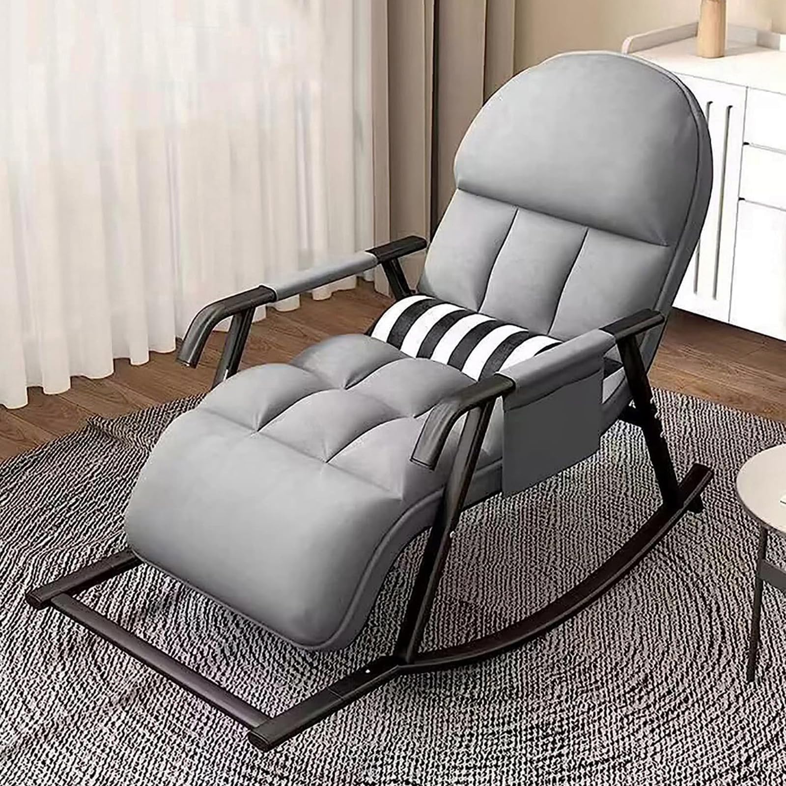 Mecedora XXL, sillón de salón para exteriores, extragrande, con acolchado, ajustable en 5 posiciones, para salón, dormitorio, balcón, jardín, hasta 150 kg (gris)