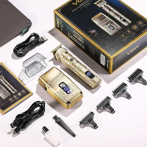 Miniatura 8 de VGR Regalos para él, recortadora de pelo y maquinilla de afeitar eléctrica para hombres, afeitadora de lámina, recortadora de barba, kit de