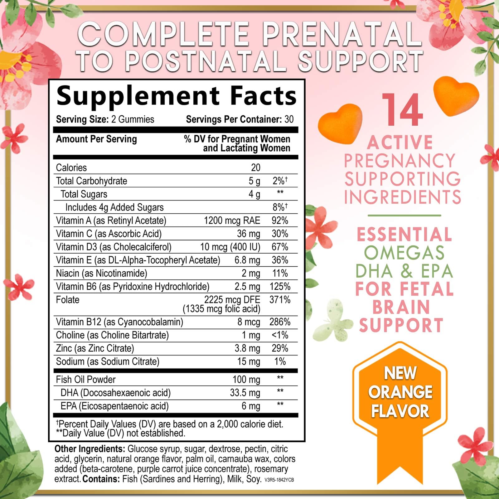 Prenatal Vitamins for Women – Complete Pregnancy Multivitamin - Folic Acid, Omega 3 DHA, Choline, Vitamin D – Essential Support for Mom's & Baby Brain Development - Tasty Orange Flavor - 60 Gummies — Amazon image 2