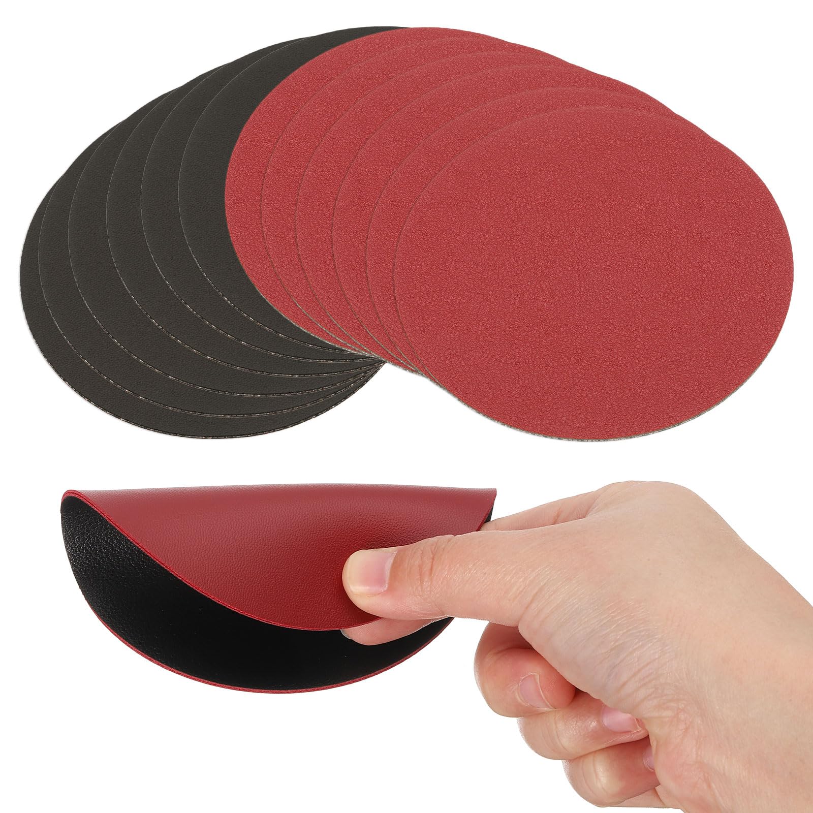 sourcing map Round Drink Coasters, 12Pcs 4"x4" PVC Dual Color Dual Sided Non-Slip Non-Stick Waterproof Leather Coasters for Drinks, Coffee Table, Housewarming Gifts, Home Decor, Black & Red