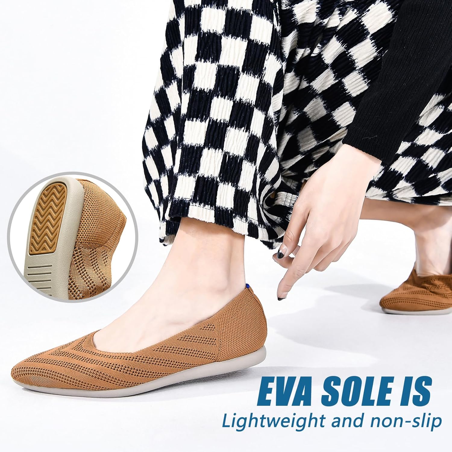 Buyrew Flats for Women Ballet Mesh Pointed Toe Flats Comfortable Dressy Knit Arch Support Work Office Slip on Shoes - Image 4