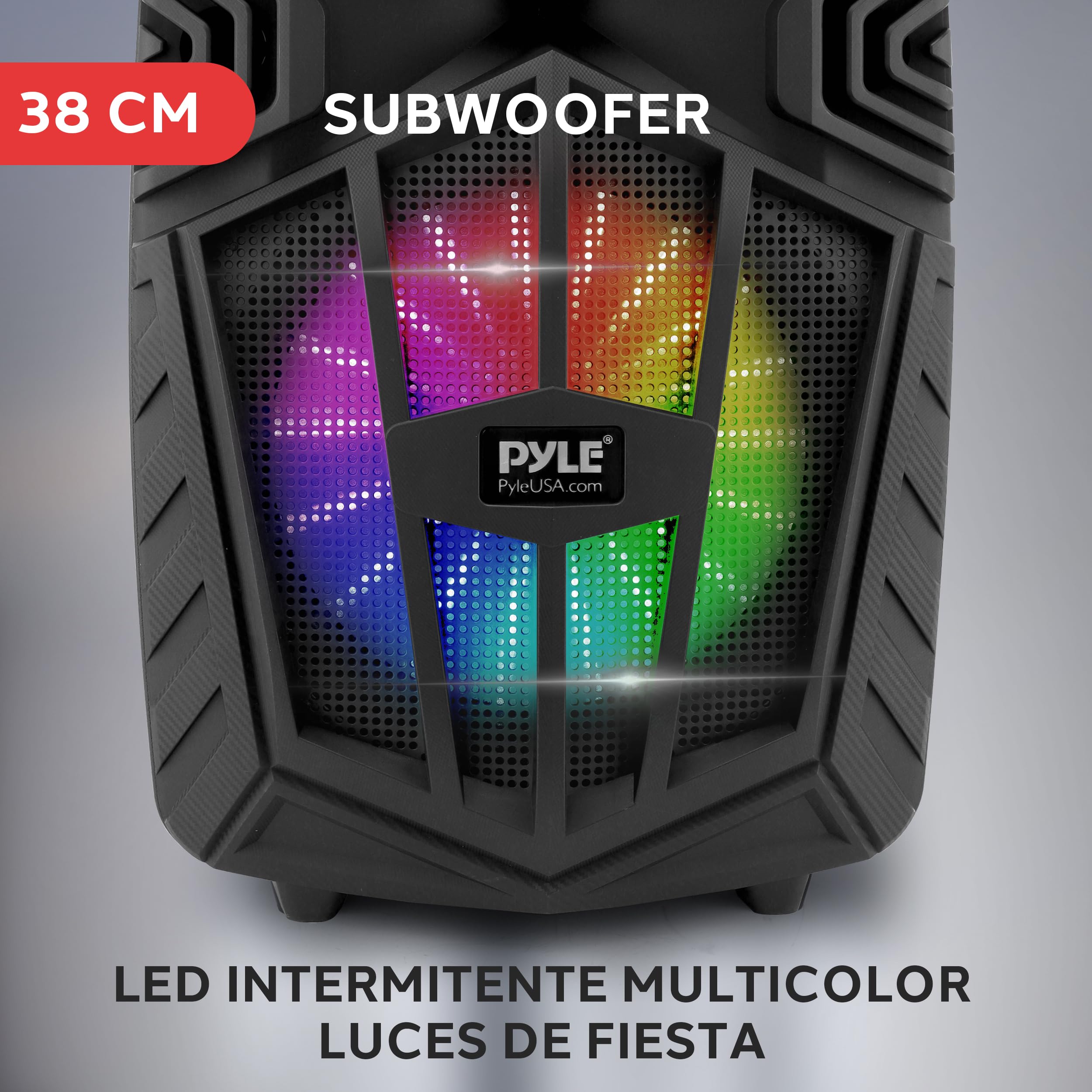 Pyle Sistema de Altavoces PA Bluetooth portatil, 1680W, Karaoke de 38cm, Recargable para Exteriores, Microfono inalambrico, Ruedas, Luces, Pantalla LED, Microfono, FM/AUX/MP3/USB/SD