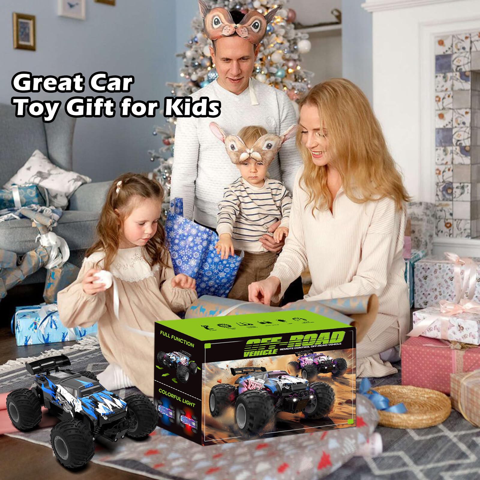 Voiture Télécommandée Tout Terrain: 1: 18 Offroad RC coche teledirigido avec lumière LED, 2,4 GHz Tout Terrain Crawlers RC Voiture Télécommandée avec 2 batteries, 20 km/h Truck pour Enfant Adulte