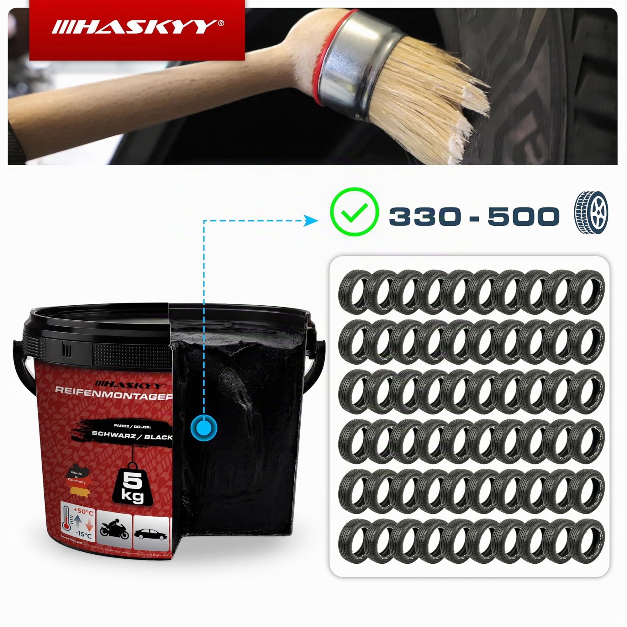 HASKYY 5kg Pasta Montaggio Pneumatici Cera Montaggio Nero+Montaggio Pneumatici Pennello