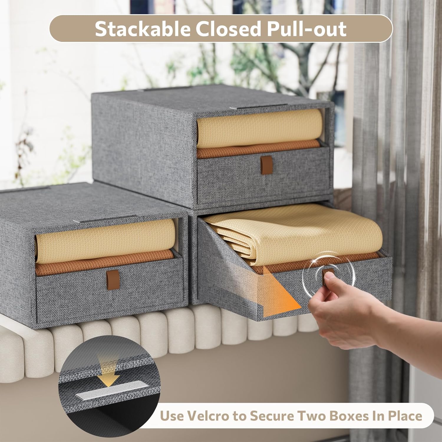 Closet Organizers and Storage 4-Pack Large Storage Bins with Drawers Stackable Fabric Clothes Organizers Storage Box Collapsible Closet Drawers Organizer (Deep Grey, 21L*4)