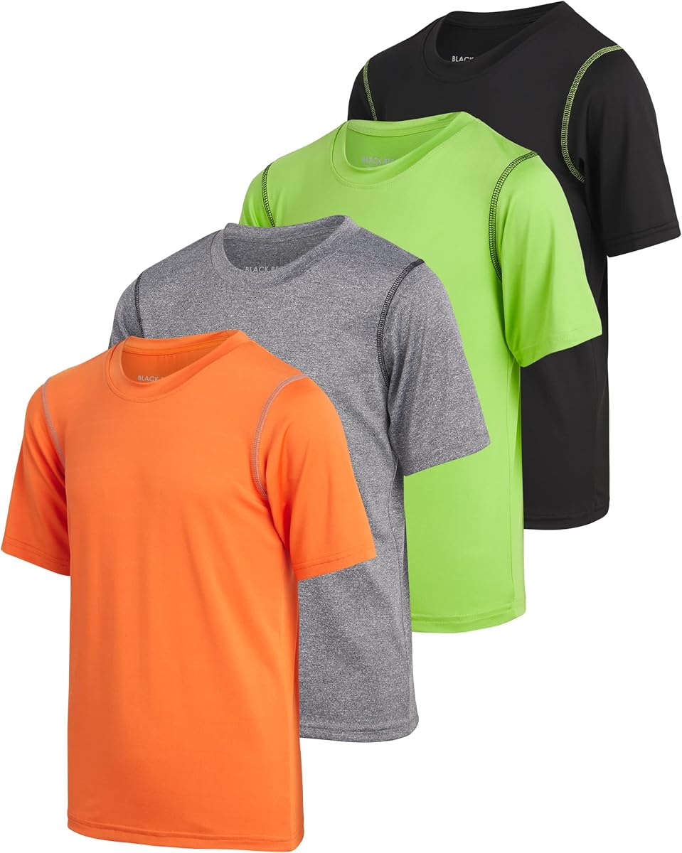Camiseta activa para niños – Paquete de 4 camisetas juveniles de rendimiento atlético Dry Fit para niños – Camisetas de manga corta para niños