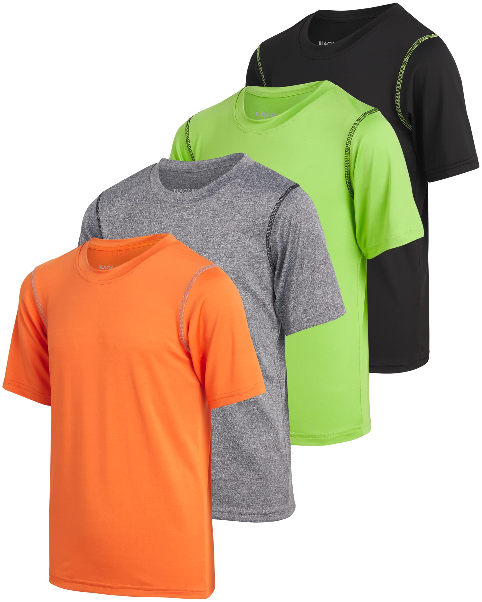 Black Bear Boys Active Shirt - 4 Pack Athletic Performance Dry Fit Youth Shirt for Boys - Short Sleeve Kids Tshirts
