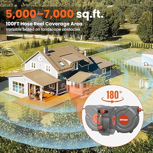 Miniatura 3 de Manguera de jardín retráctil de 3 generación de 100 pies x 12 pulgadas, carrete de manguera montado en la pared, giratorio de 180, retorno lento