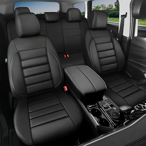 Miniatura 9 de CAR PASS Juego completo de fundas de asiento de cuero, universal, resistentes al agua, soporte de respaldo de espuma 3D, comodidad de lujo, 5 fundas