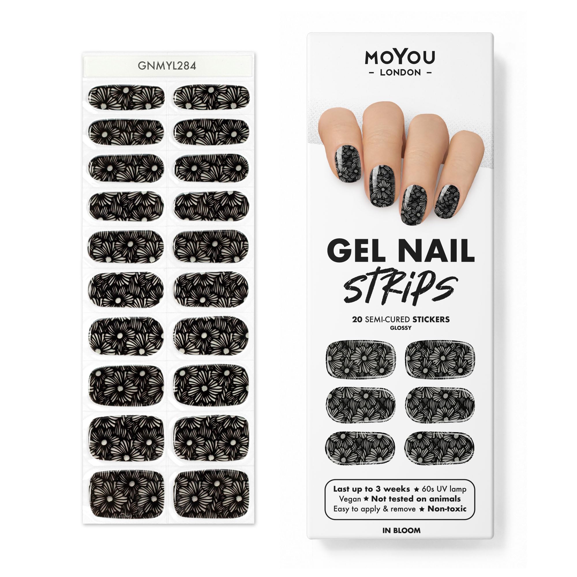 MOYOU LONDON Semi Cured Gel Nail Strips - 20 Pcs. Nail Wraps for Salon-Quality Manicure - Works with Any UV Nail Lamp - Easy to Apply, Trim, & Remove Gel Nail Stickers