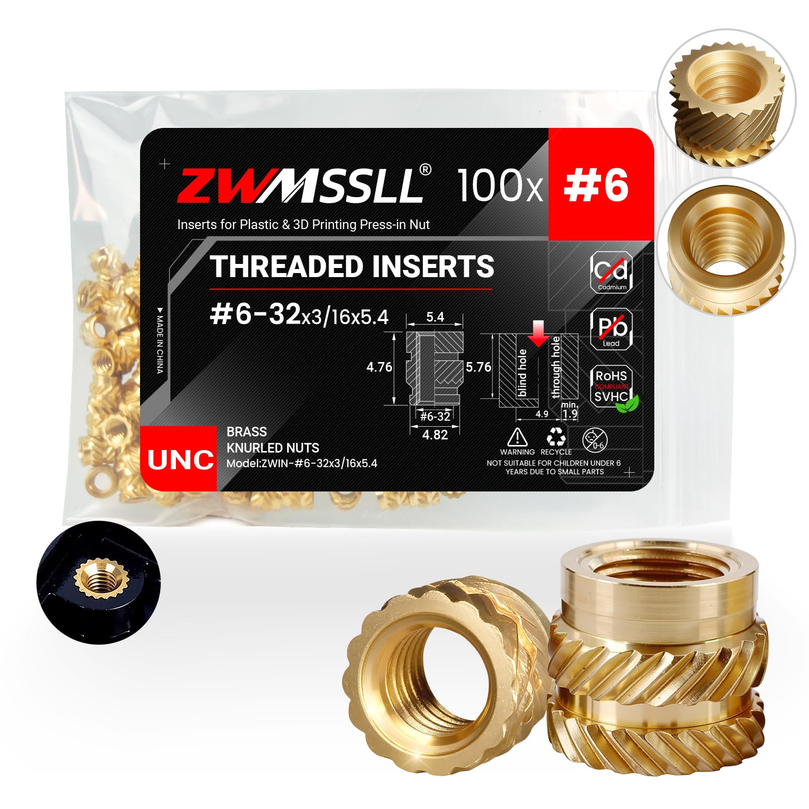 Brass Threaded Inserts - 3D Printing & Plastic Parts -24
