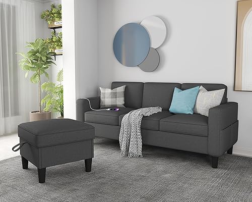 Sunrise Coast Sala de estar modular en forma de L con puerto de carga USB + tipo C, sofás de 3 plazas con almacenamiento extraíble, sofá pequeño