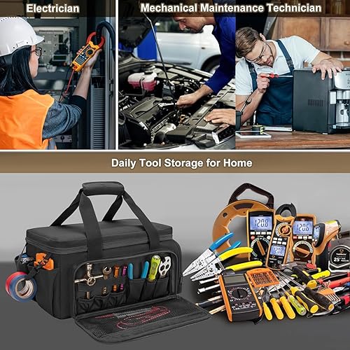Miniatura 3 de Tool Bag Large Capacity Multi-functional Waterproof Tool Bag Organizer with Handle & Multi-Pockets for Electrician Mechanic