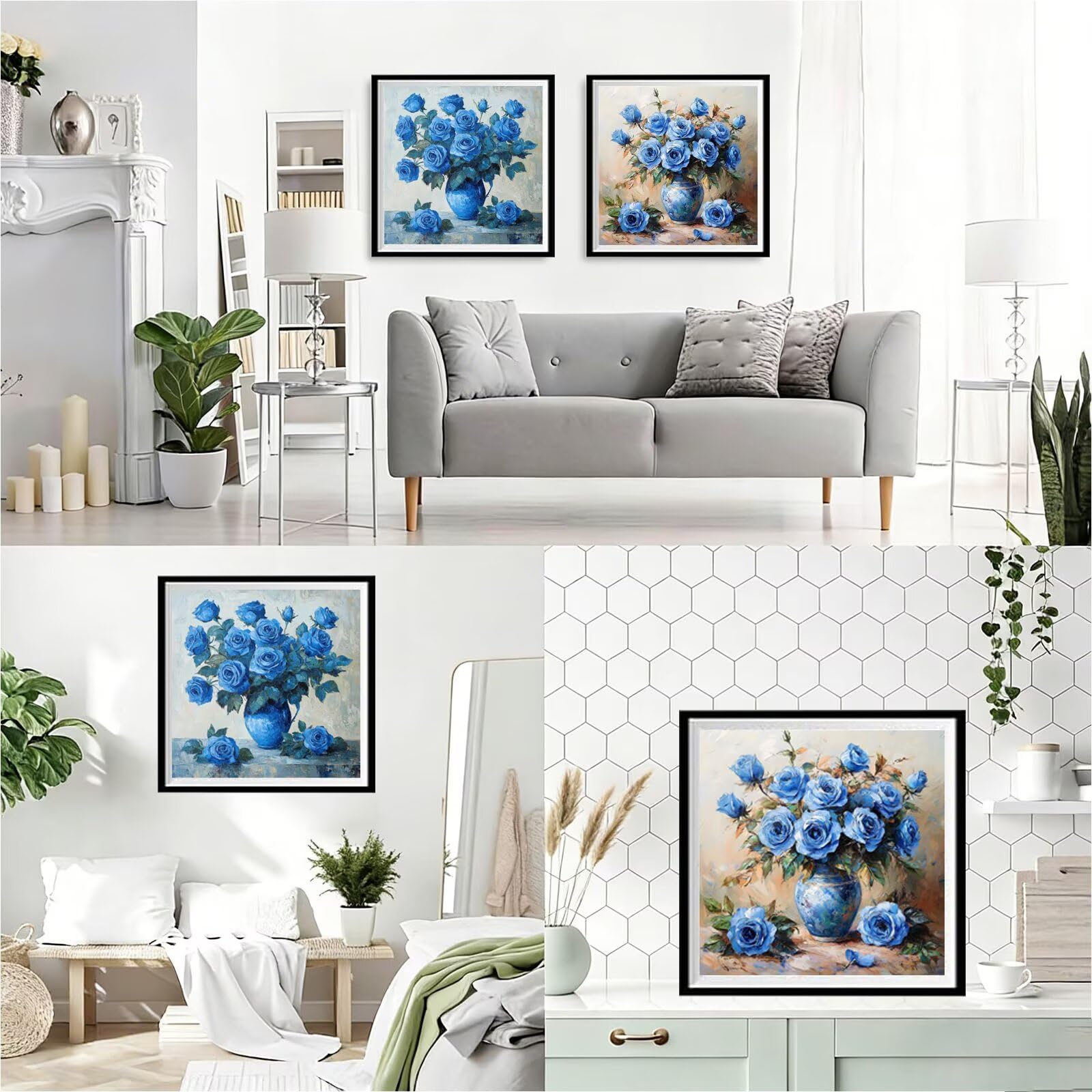 Zestaw 2 sztuk diamentowej sztuki niebieskiej, 5D DIY, różowe diamenty, mozaika, zestawy dla dorosłych początkujących, pełne kwadratowe wiertło, klejnot, kryształ, cekiny, sztuka do dekoracji ścian