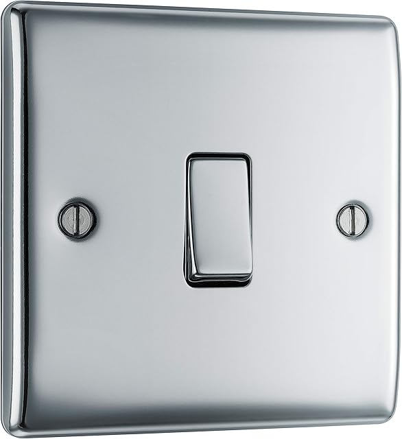 BG Electrical Single Light Switch, Polished Chrome, Intermediate, 10AX