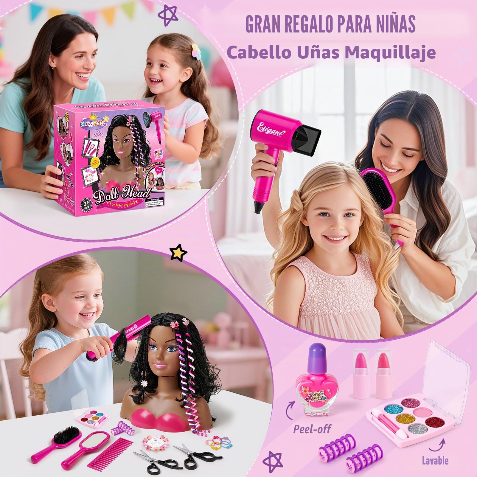 Tacobear Cabeza Muñeca para Peinar y Maquillar con Secador de Pelo Plancha Maquillaje Esmalte de Uñas Accesorios para Pelo Set Peluquería Busto Muñeca Juguete Niña Regalo 3 4 5 6 7 8 Años