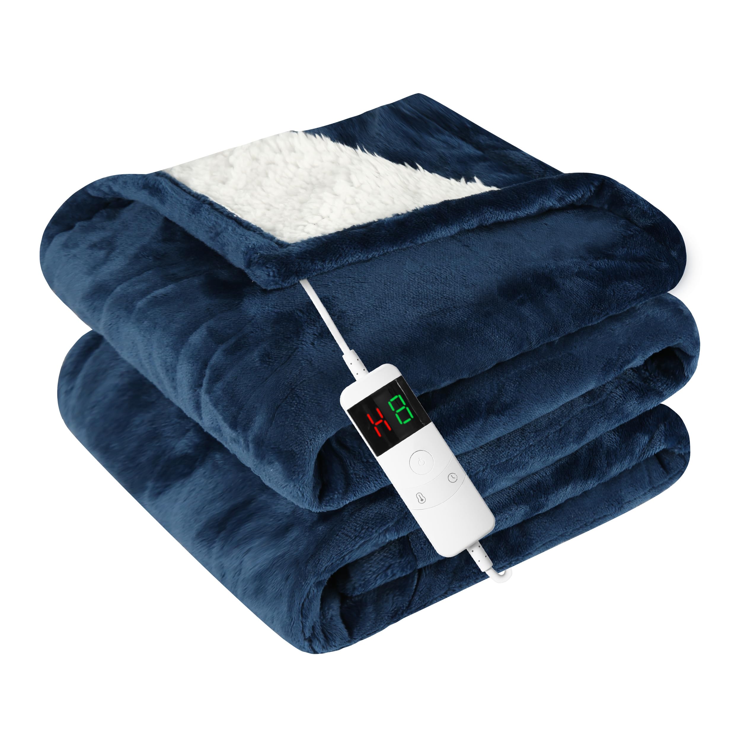 Couverture chauffante électrique, Couverture chauffante, 10 Niveaux de Chauffage et 8 Heures d'arrêt Automatique, Couverture Sherpa Confortable et Douce (Bleu, Twin)