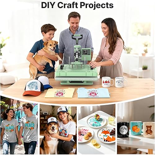 Miniatura 7 de Slendor Máquina de prensa de calor 8 en 1 de 15 x 15 pulgadas, máquina de prensado digital de camisetas de 360 grados, multifunción por