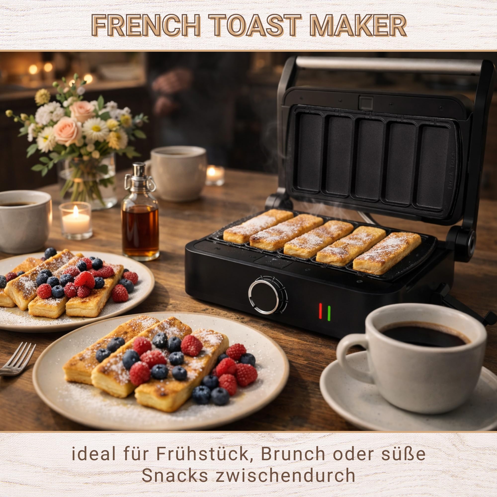 Syntrox French Toast Kombigerät Multifunktionsmaker mit Wechselplatten, Kontaktgrill Edelstahl, Multifunktions Sandwichmaker, mit austauschbaren Platten, multifunktionales Küchengerät