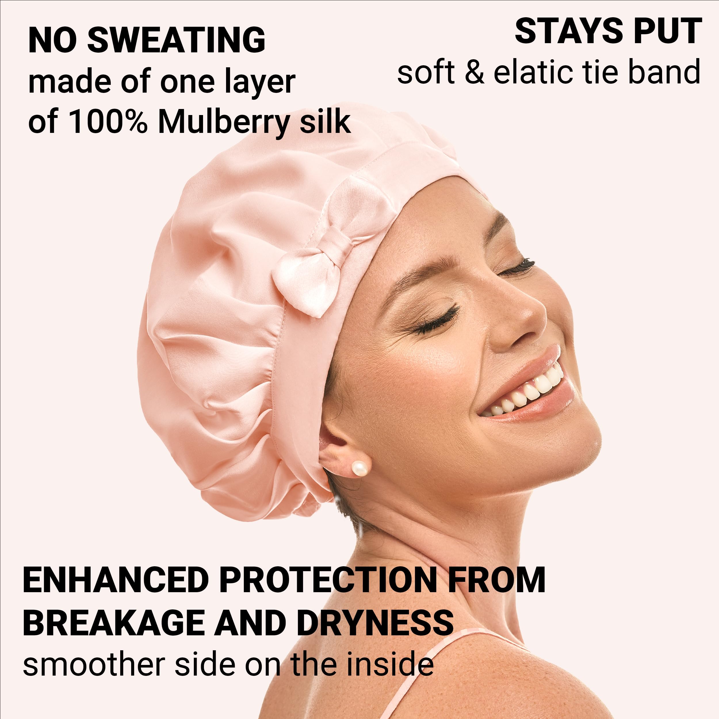 Berretto Da Notte In Seta Di Gelso 100% – Doppio Strato, Regolabile Con Fascia Elastica – Cuffia Morbida E Traspirante Per Donne E Ragazze – Protezione Capelli (Rosa) - 2