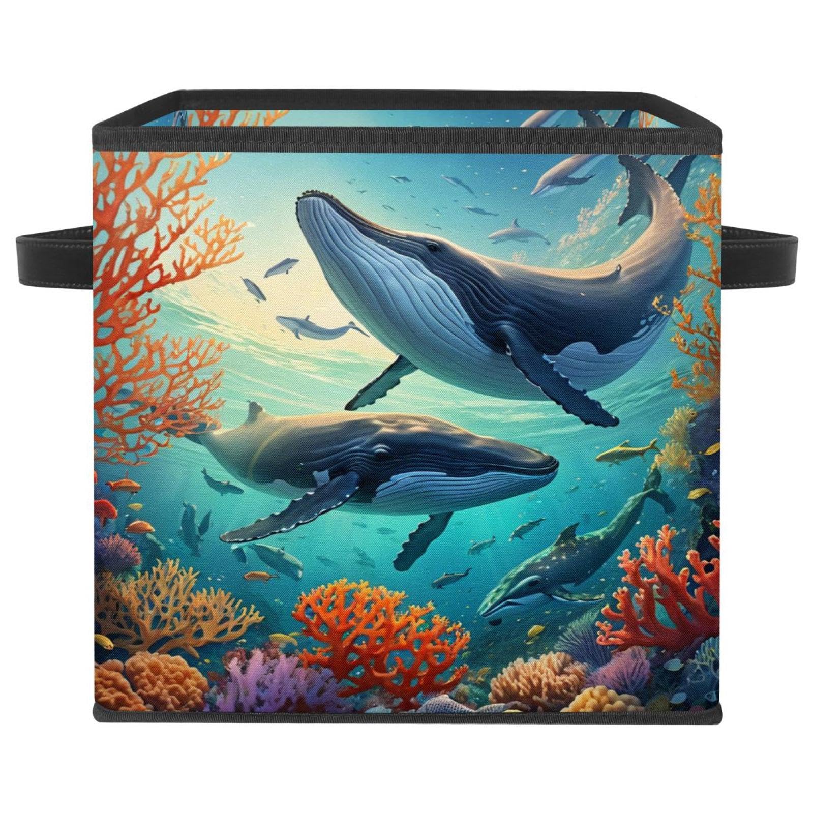 Boîte de rangement pliable pour étagères encombrées motif baleine