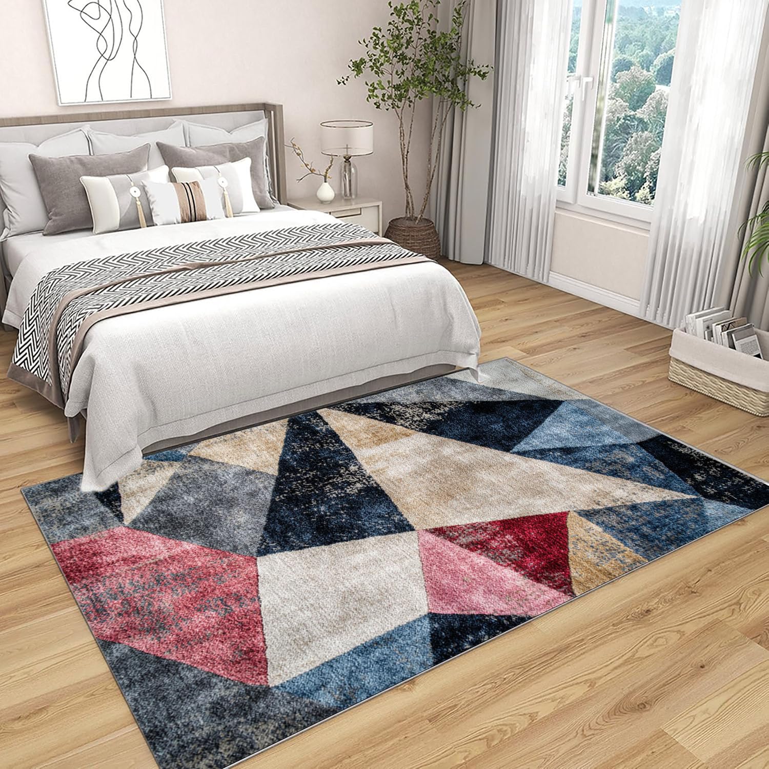 Kurzflor Teppiche Abstrakter Patchwork-Druck Teppich Wohnzimmer, Teppich Schlafzimmer, Teppiche, Deko Home.(blau)-180x240cm