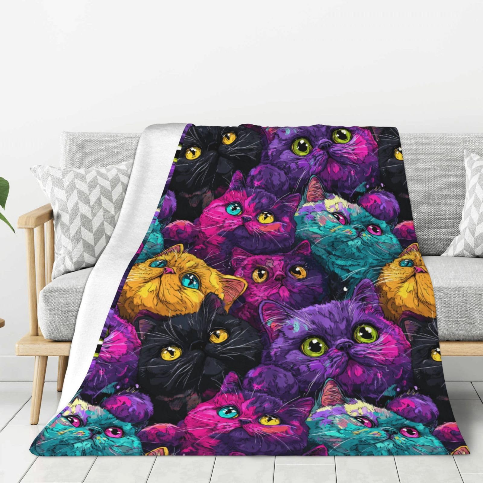 Couverture douce pour canapé lit flanelle chat imprimé couverture camping voyage