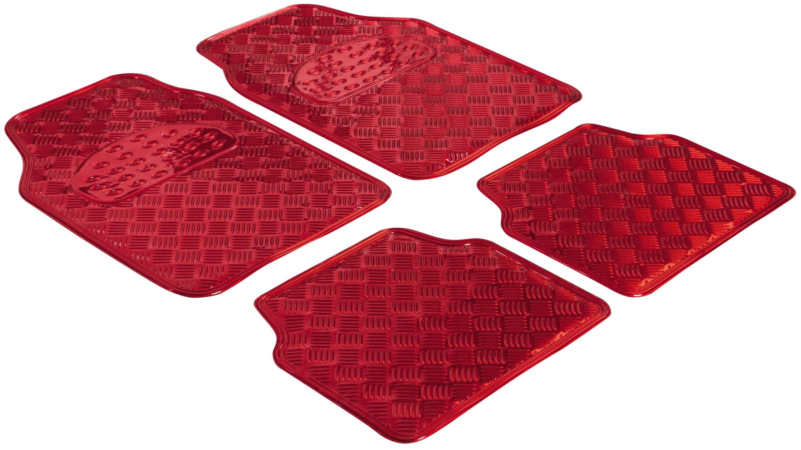 Walser Rubber Mats, Universal Car Mat Metallic, Floor Mats Complete Set Checker Plate, Protective Mat Red, Can Be Cut to Size 28021