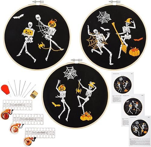 Kit de bordado de Halloween para adultos principiantes, kit de punto de cruz estampado para adultos principiantes, divertido kit de iniciación de