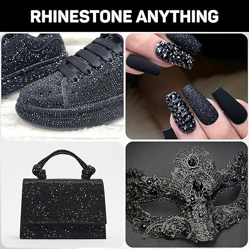 Miniatura 6 de B7000 - Pegamento para joyería con 20100 piezas de diamantes de imitación negros con parte trasera plana para manualidades, gemas negras con