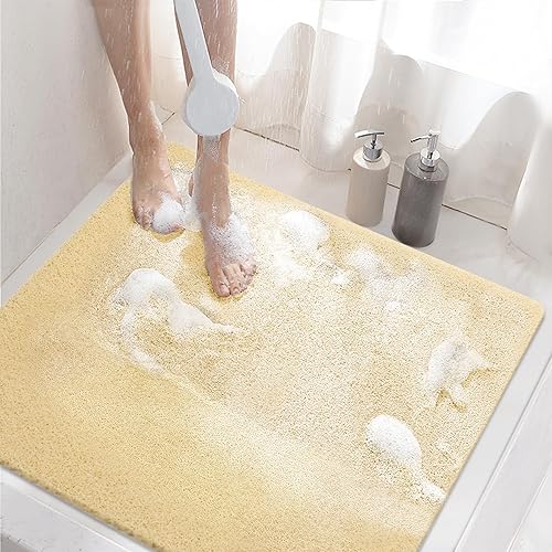 Miniatura 18 de HITSLAM Tapete de ducha antideslizante, 24 x 16 pulgadas, tapete de baño para bañera con orificios de drenaje, tapete de bañera de PVC tipo loofah
