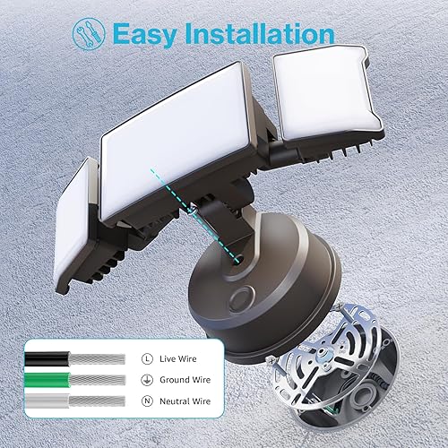 Miniatura 7 de Olafus Luces de inundación de 55 W para exteriores, luces LED de seguridad de 5500 LM, luz de inundación exterior de 6500 K con 3 cabezales