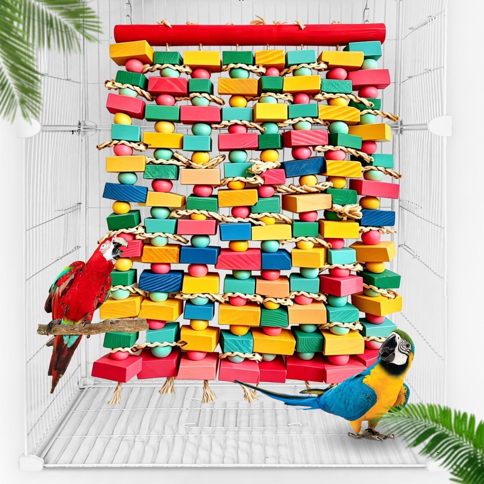 Giocattoli per uccelli extra large per ara, blocchi di legno multicolore giocattolo da masticare per pappagalli gabbia giocattolo morso per ara, cokatoos africano grigio e pappagallo