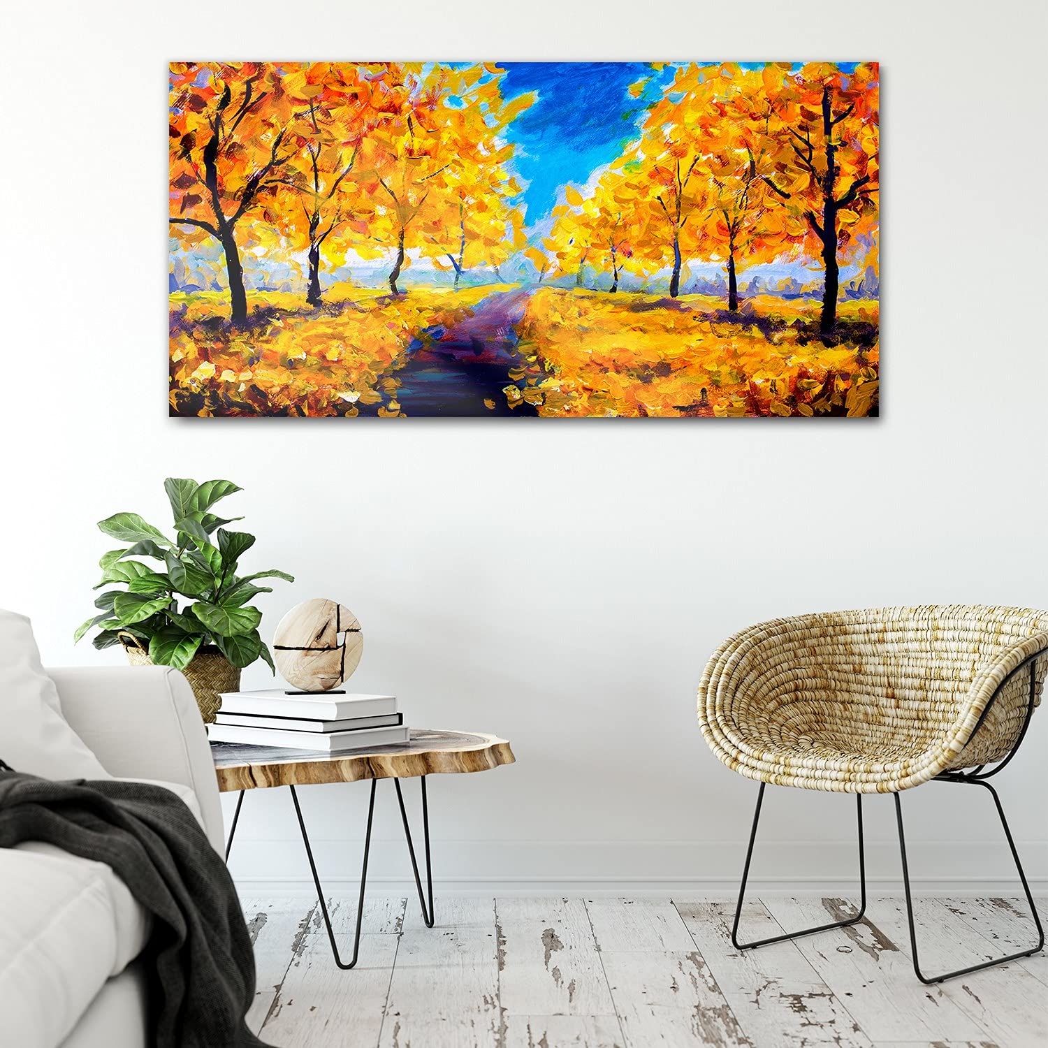 Coloray Pintura acrílica Cuadro De Pared 100x50cm Vidrio Acrílico Sala De Estar Arte Mural - Árboles de otoño